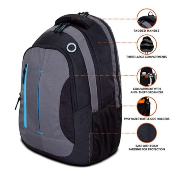 Black and Grey Backpack with USB Charging Port | Office Bag | School Bag | College Bag | Business Bag Fits up to 16-inch Laptop | Men | Women | Boys | Girls | Backpacks | Unisex - Image 4