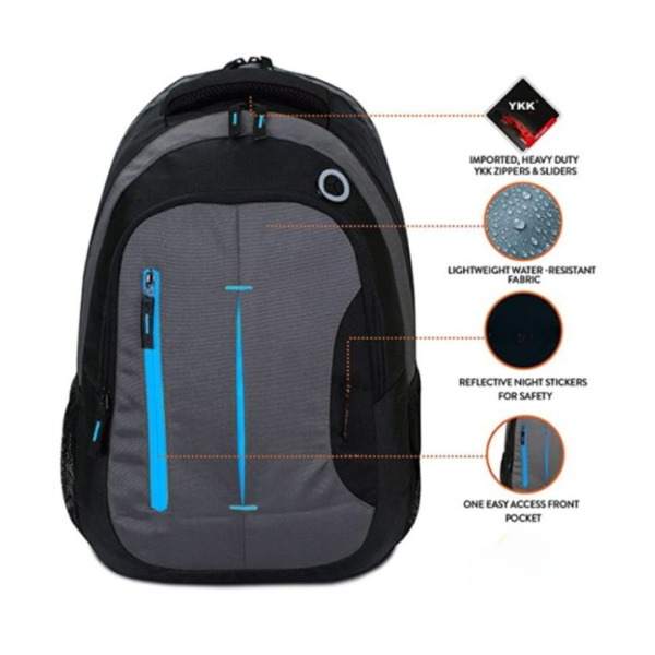 Black and Grey Backpack with USB Charging Port | Office Bag | School Bag | College Bag | Business Bag Fits up to 16-inch Laptop | Men | Women | Boys | Girls | Backpacks | Unisex - Image 3