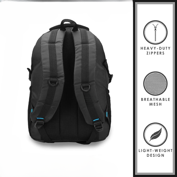 Black Backpack with USB Charging Port | Office Bag | School Bag | College Bag | Business Bag Fits up to 16-inch Laptop | Men | Women | Boys | Girls | Backpacks | Unisex - Image 3