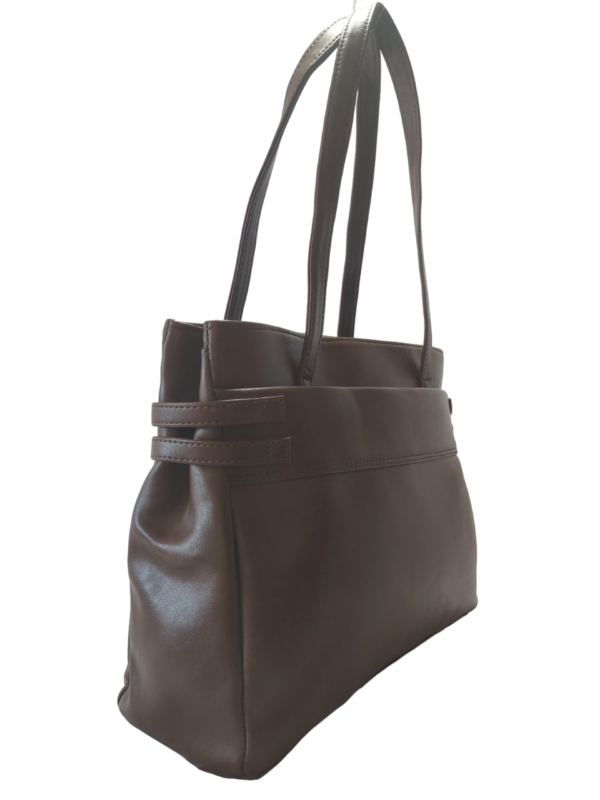 Brown - Modern Black Shoulder Bag with Multiple Compartments - Image 5