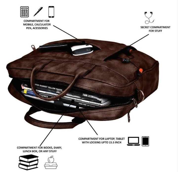 Patterned Classic Dark Brown PU Leather Messenger Bag, Laptop Bag for Men and Women 5 Patterned Classic Dark Brown PU Leather Messenger Bag, Laptop Bag for Men and Women - Image 5
