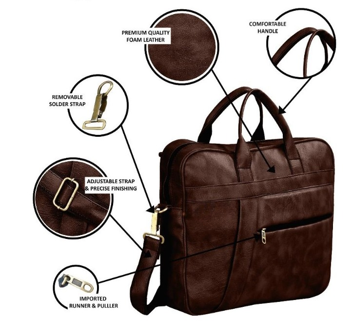 Patterned Classic Dark Brown PU Leather Messenger Bag, Laptop Bag for Men and Women 4 Patterned Classic Dark Brown PU Leather Messenger Bag, Laptop Bag for Men and Women - Image 4