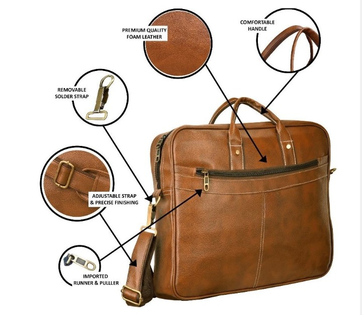 Classic Light Brown PU Leather Messenger Bag – Laptop Bag for Work and Travel 5 Classic Light Brown PU Leather Messenger Bag – Laptop Bag for Work and Travel - Image 5